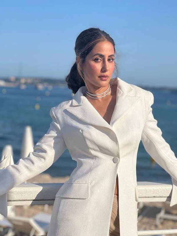 hina khan in white dress