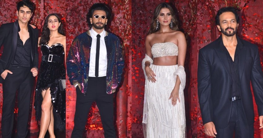 सारा और इब्राहिम अली खान, रणवीर सिंह, तारा सुतारिया और रोहित शेट्टी। (Photos: Viral Bhayani Instagram)