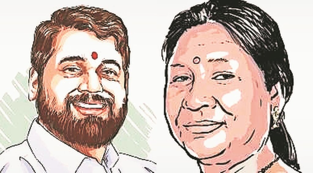 शिवसेना के बागी नेता एकनाथ शिंदे और एनडीए की राष्ट्रपति पद की उम्मीदवार द्रौपदी मूर्मू। 