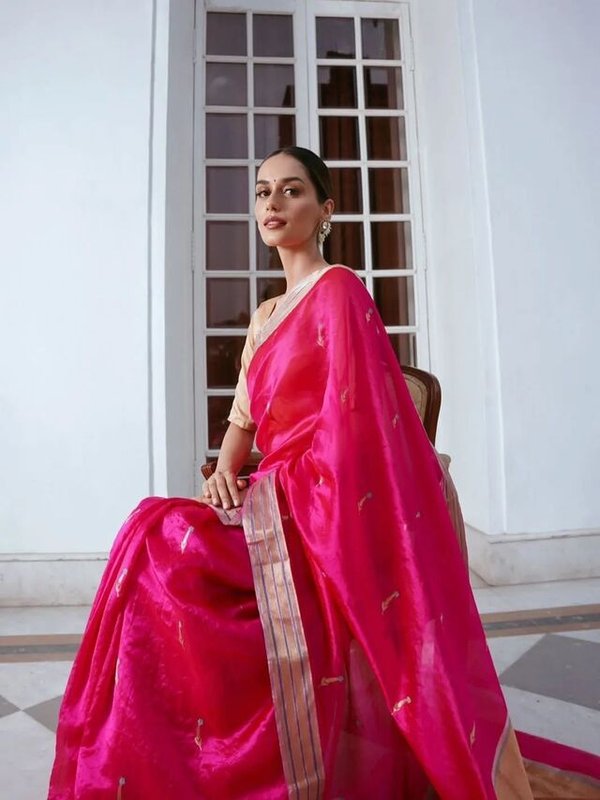 MANUSHI CHILLAR IN PINK SAREE LOOK