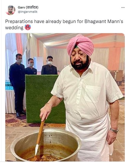 शादी भगवंत मान की है लेकिन लोगों ने पंजाब के पूर्व मुख्यमंत्री कैप्टन अमरिंदर सिंह पर भी मीम्स बना डाले।
