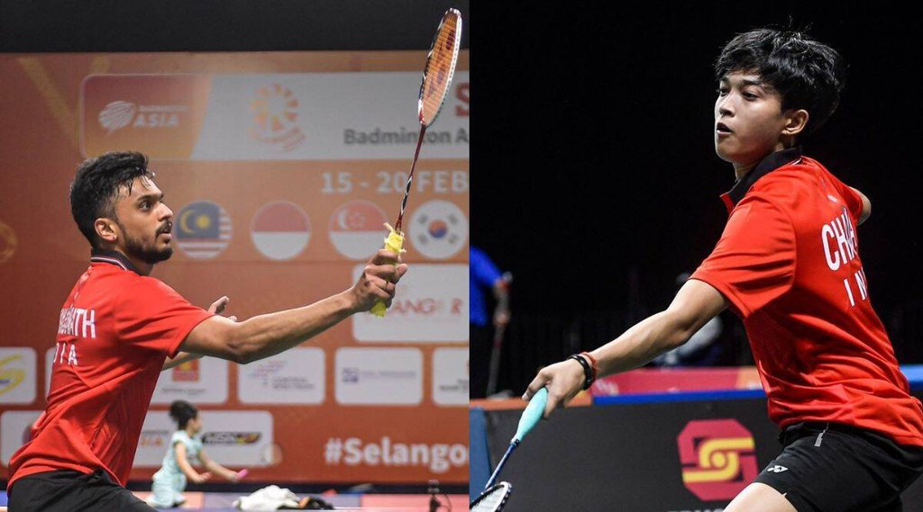 Indian shuttlers Mithun Manjunath and Ashmita Chaliha in action during Singapore Open