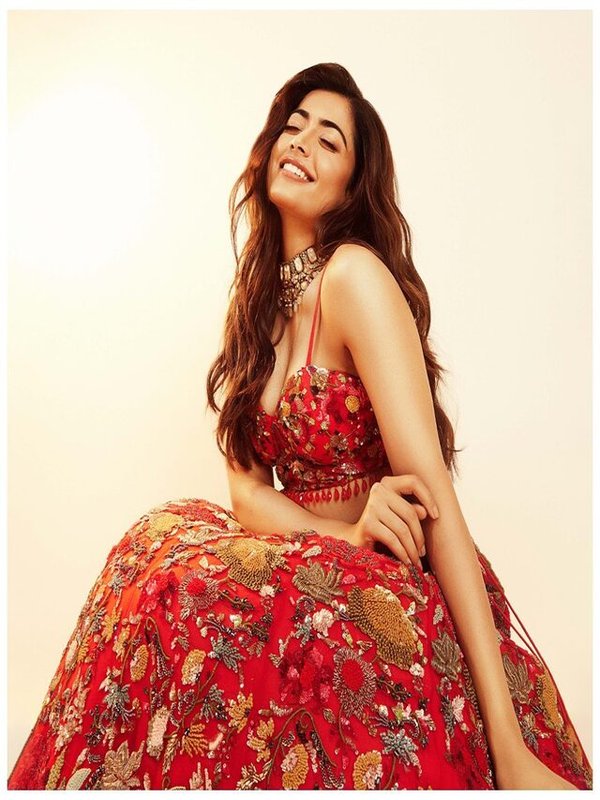 RASHMIKA MANDANA IN RED LEHENGA LOOK