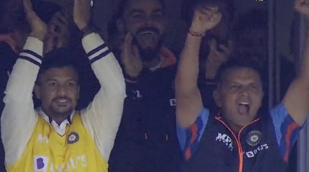 ऋषभ पंत के शतक पर राहुल ड्रविड़ का रिएक्शन। (फोटो- ट्वीटग्रैब)