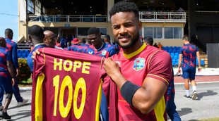 Shai Hope completes his 13th ODI hundred in Port of Spain in 2nd ODI