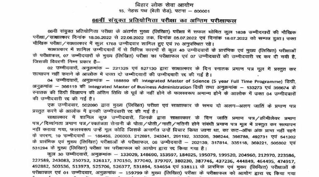 BPSC 66th Mains Final Result 2022, BPSC 66th Final Result 2022, sarkari result 2022
