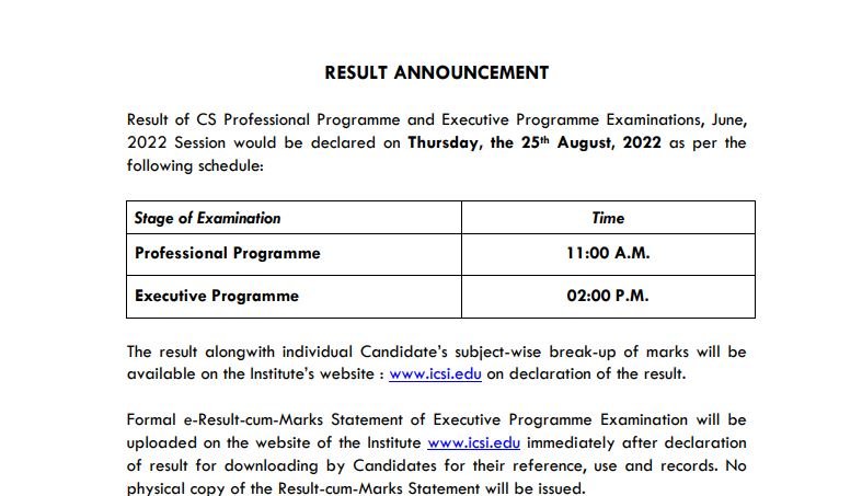 icsi cs result 2022, icsi cs june result 2022, icsi result