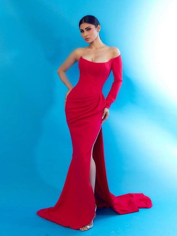 Mouni in red gown