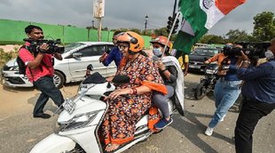 Smriti Irani on Scooty