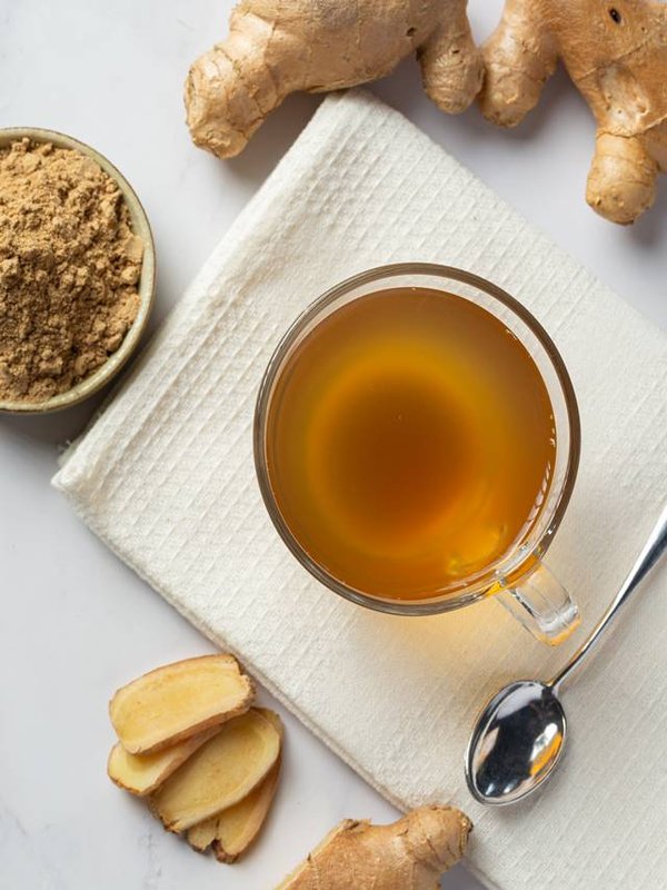 hot ginger tea on table