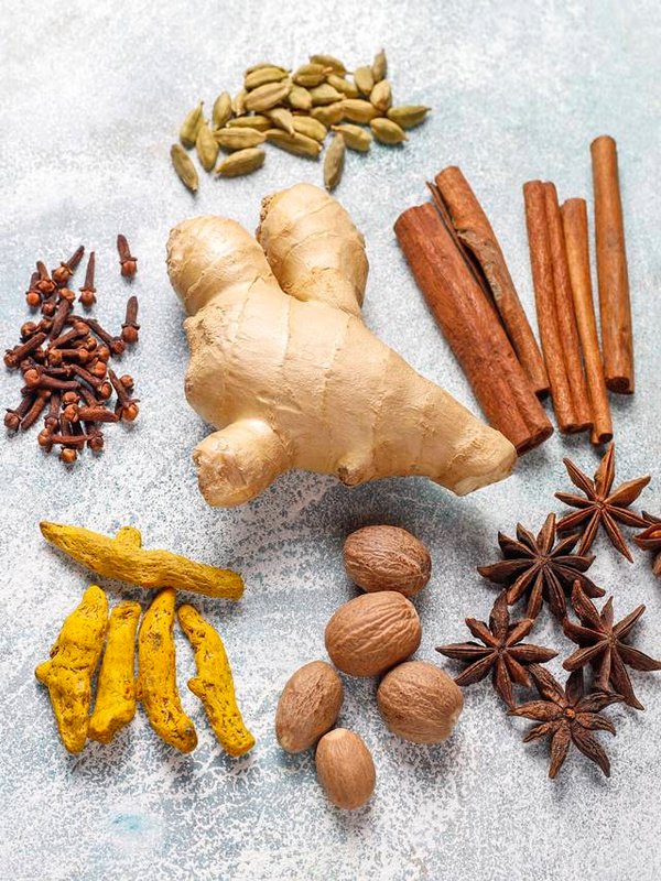 Assortment of winter spices.