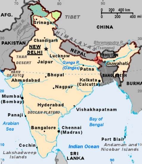 India shares its border with neighboring countries.