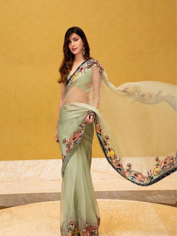 RHEA CHAKRABORTY IN NET SAREE STYLE