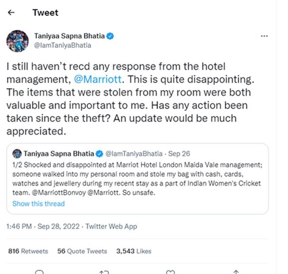 Taniyaa Sapna Bhatia Robbed London INDIA England Marriott Hotels Marriott Bonvoy Assist11