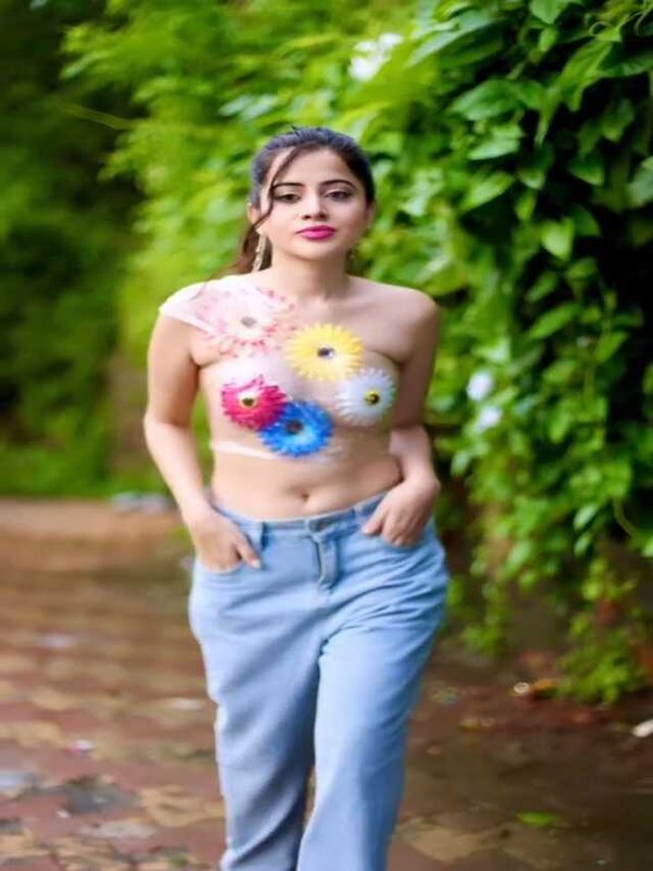 URFI JAVED IN TRANSPARENT COLOURFUL TOP