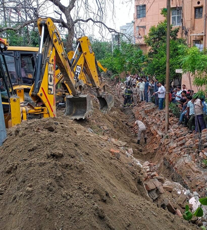 Noida housing society wall collapses, indian express