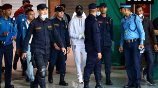 Former Nepal Cricket Team captain Sandeep Lamichhane Tribhuwan International Airport in Kathmandu Nepal