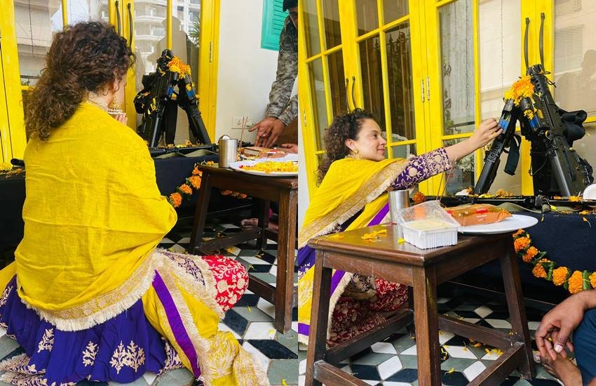 Kangana Ranaut: कंगना रनौत बॉलीवुड की चर्चित अभिनेत्री हैं। वह सोशल मीडिया में भी काफी एक्टिव रहती हैं। दशहरे के मौके पर कंगना रनौत ने शस्त्र पूजन की कुछ तस्वीरें शेयर की हैं जिन्हें उनके फैंस पसंद कर रहे हैं।