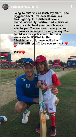 david miller fan ane dies share tragic news In Instagram Story ind vs sa 2nd odi
