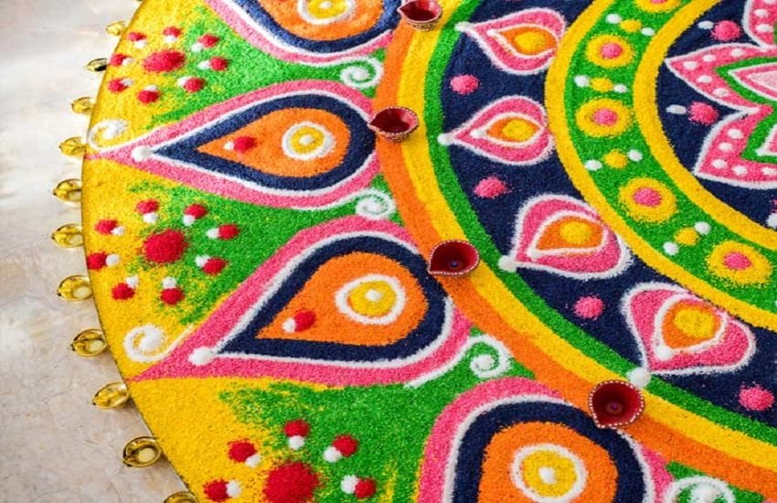 rangoli designs for diwali, lotus diya, deepavali rangoli