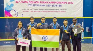 Saurav Ghosal Led India men squash team wins maiden gold Medal at Asian Championships in Kuwait