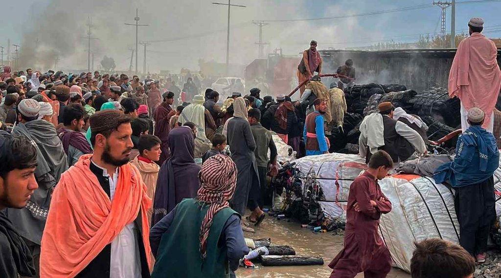 Burnt truck caused by Afghan forces shelling,