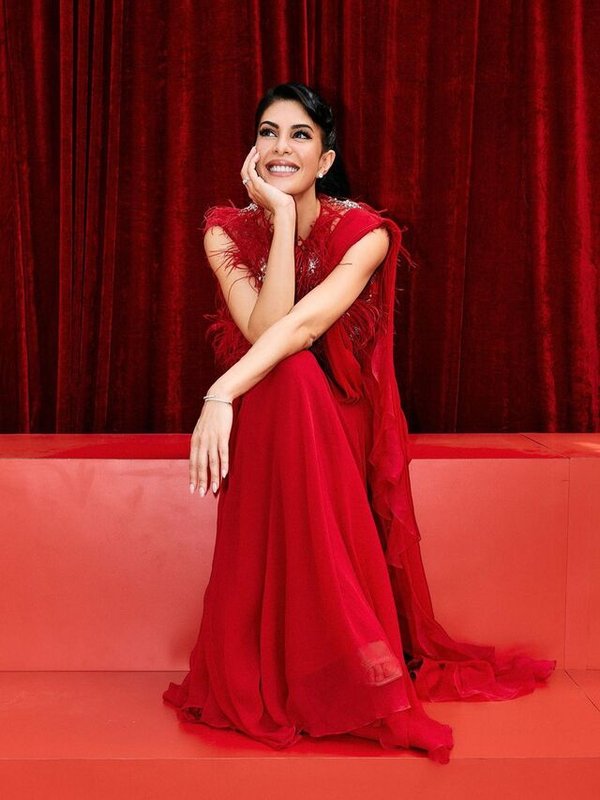 JACQUELINE IN RED RUFFLE SAREE