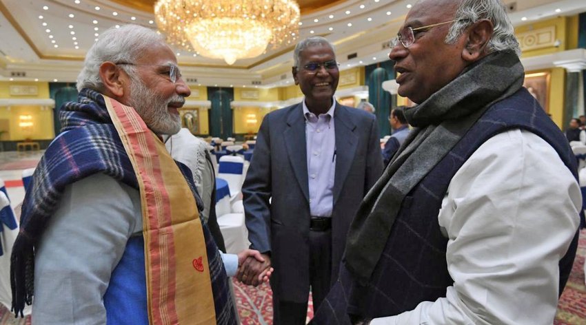 G20 all party meeting: Congress president Mallikarjun Khadge with PM Narendra Modi