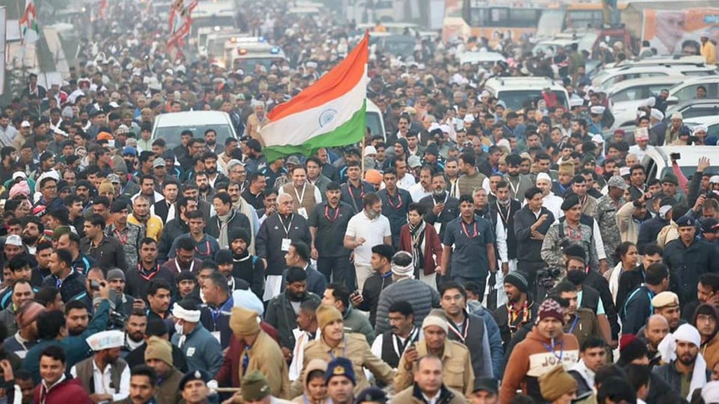 भारत जोड़ो यात्रा के दौरान कांग्रेस नेता राहुल गांधी (फोटो सोर्स - फेसबुक/INC)।
