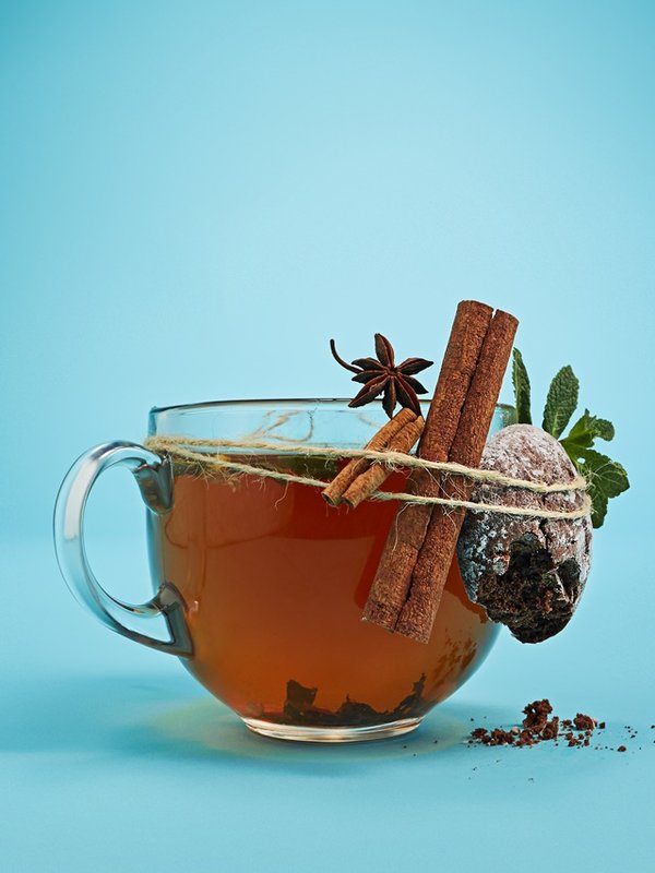 The herbal tea on a blue background