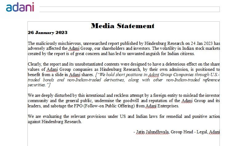Adani Statement on Hindenburg Report