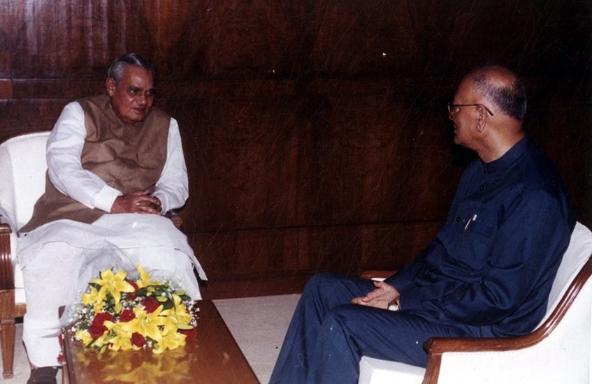 Atal Bihari Vajpaye talking to Guest