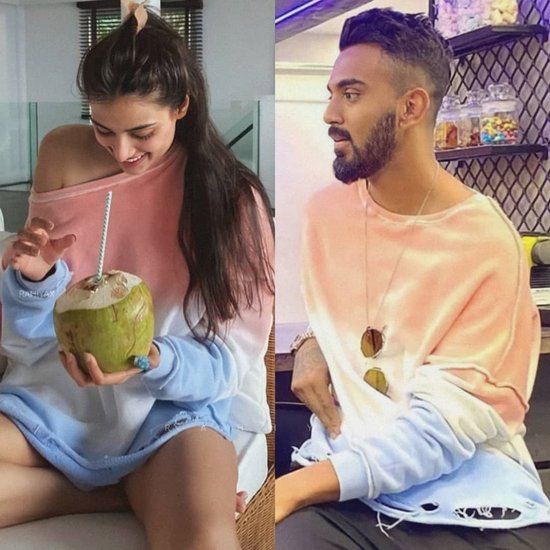 Athiya Shetty and KL Rahul in an oversized tie and dye t-shirt