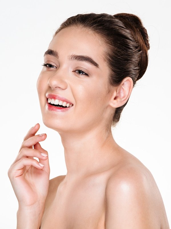 Beauty portrait of happy woman with caucasian appearance laughin