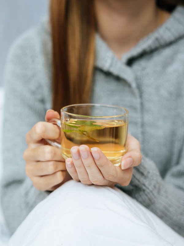 Sipping herbal tea on a cold day