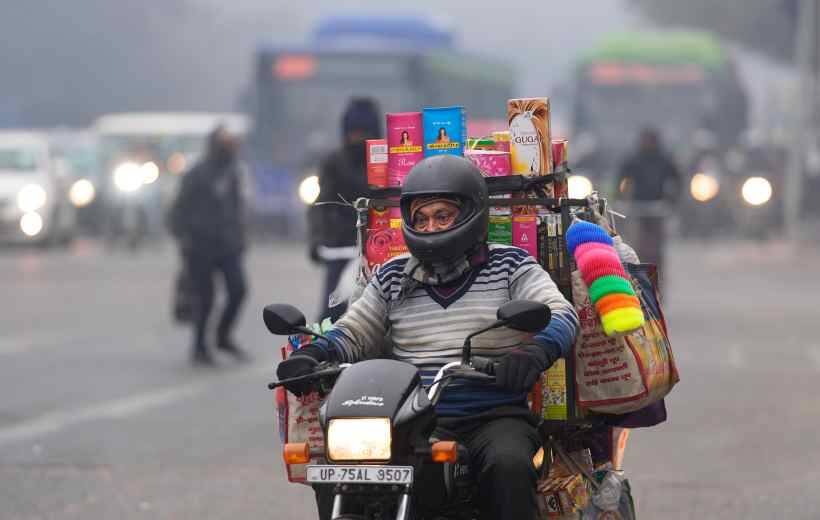 biker in Delhi Cold