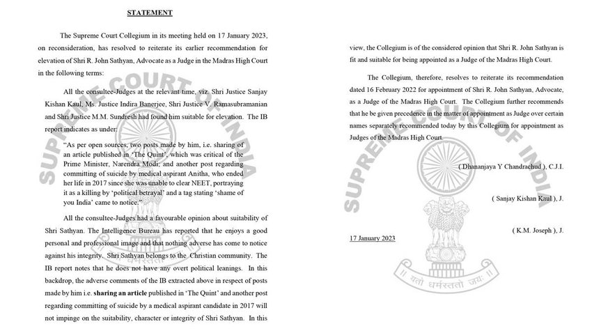 Supreme Court Collegium, DY Chandrachud, Madras High Court