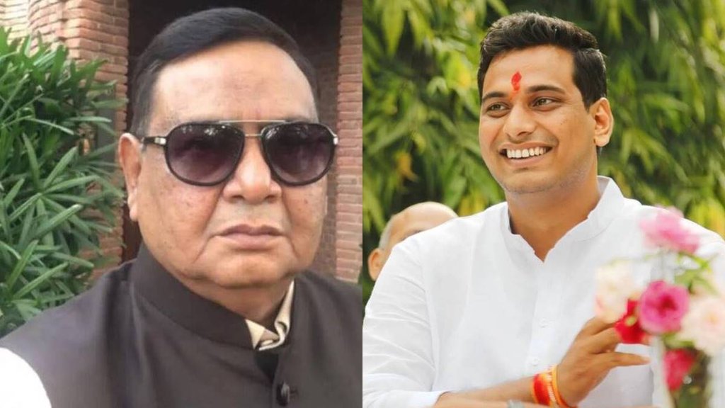 छत्तीसगढ़ के कांग्रेस नेता रामगोपाल अग्रवाल और देवेंद्र यादव। (फोटो- इंडियन एक्सप्रेस)