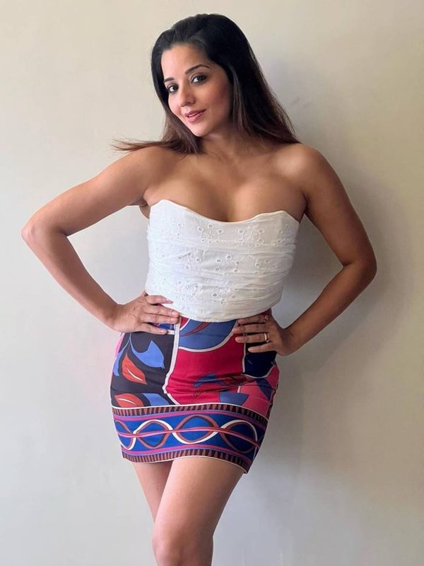 MONALISA IN WHITE CROP TOP AND MULTICOLOUR SKIRT