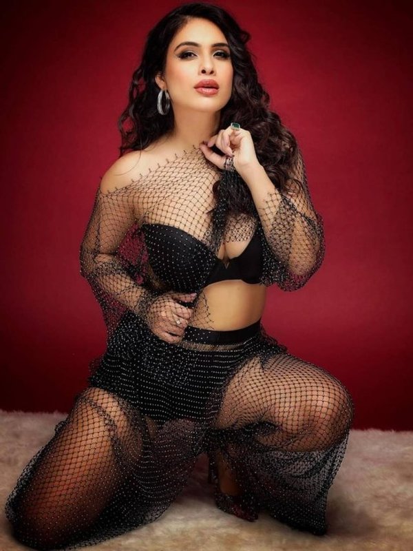 NEHA MALIK IN BLACK BIKINI AND MACHCHARDANI DRESS