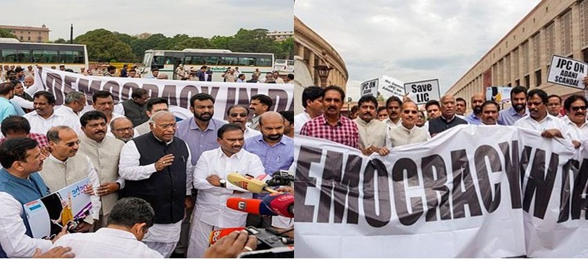 Congress leaders and MPs demonstration and talking to media