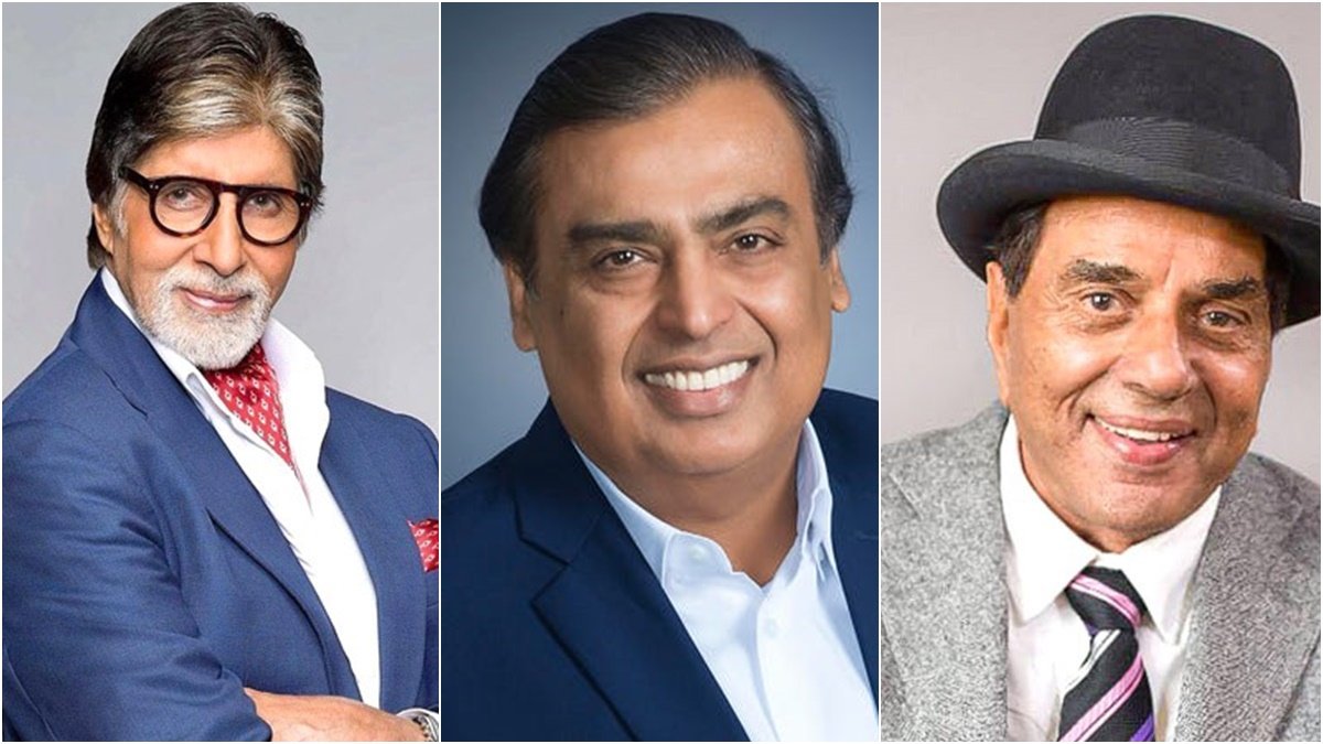 Mukesh Ambani, Dharmendra and Amitabh Bachchan Mukesh Ambani, Dharmendra and Amitabh Bachchan
