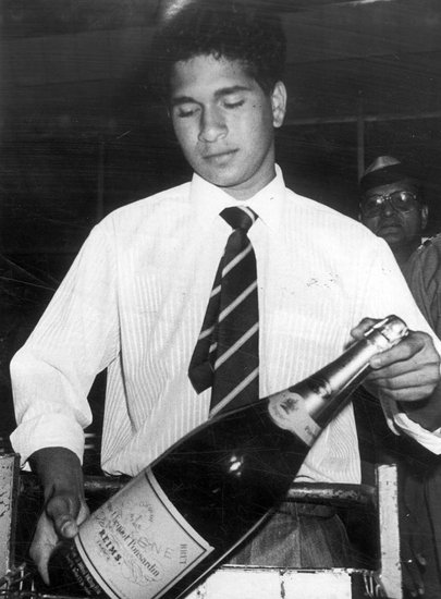 Sachin tendulkar with Champaggne bottle