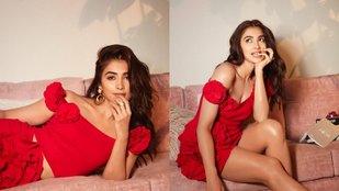 Pooja Hegde blooms like red rose in an off-shoulder top and Mini skirt