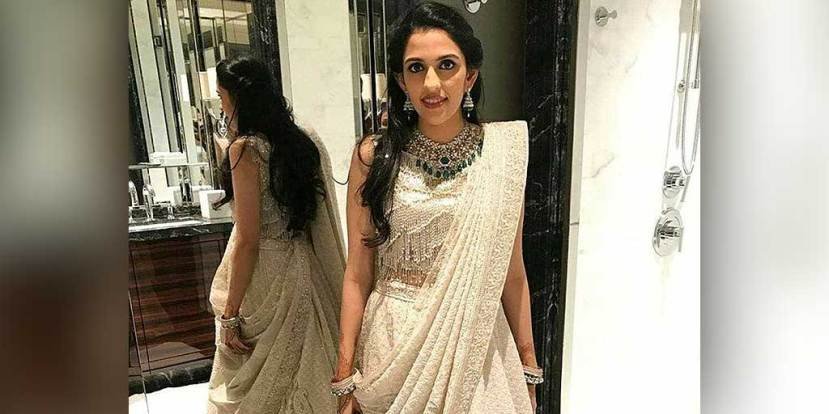 Shloka Mehta in white saree