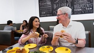 Tim Cook eats Vada pav with Madhuri Dixit
