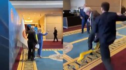 रूस के प्रतिनिधि ने खींचा यूक्रेन का झंडा तो भड़के सांसद ने मारा मुक्का, वायरल हो रहा है ये वीडियो