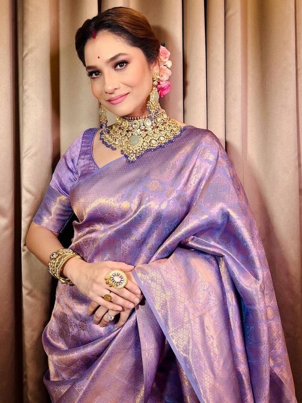 ANKITA LOKHANDE IN PURPLE SAREE LOOK