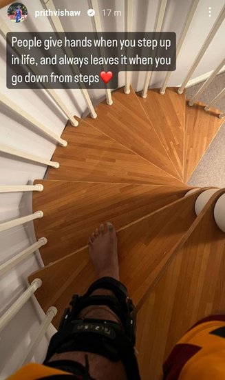 Prithvi Shaw injury|Prithvi Shaw Instagram story|Prithvi Shaw
