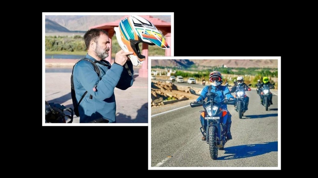 Rahul Gandhi Rides KTM 390 Adventure । Rahul Gandhi Rides Bike । Rahul Gandhi Rides KTM 390 Adventure Bike in Ladakh